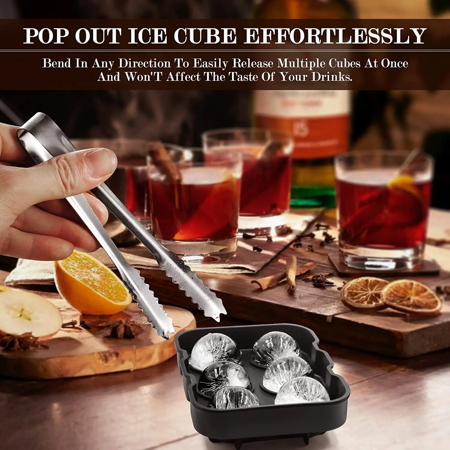 Custom Reusable Whiskey Accessories Ice Ball Molds Silicone Mold Ice Cube Tray