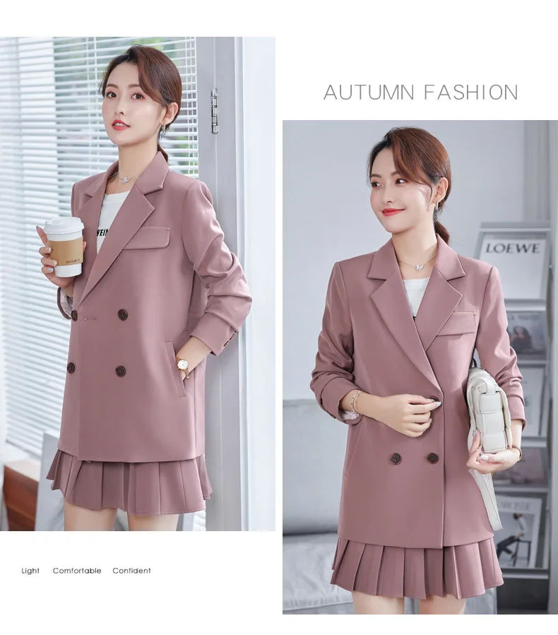 Japanese style Purple mini pleated short skirt working uniform customized young girl 2 piece tuxedo suit set for summer