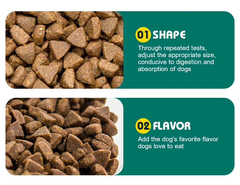 Custom Dogs Food Factory Exports 20kg Natural Raw Chicken Beef Flavors Fish Shapes All Age Dogs Dry Food