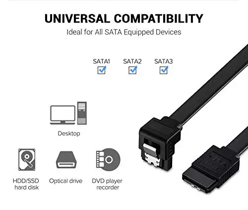 KUYiA SATA Cable III, 35cm Locking Latch Straight to 90 Degree Right Angled Data Leads 6Gbps Speed, HDD