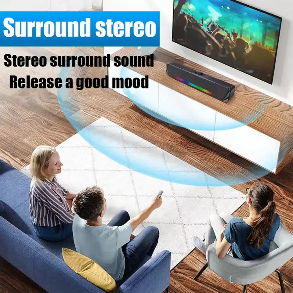 Original Lenovo TS33-A Home Theater Sound System Speaker USB + 3.5mm Wire Amplifiers RGB Portable Soundbar Party Speaker