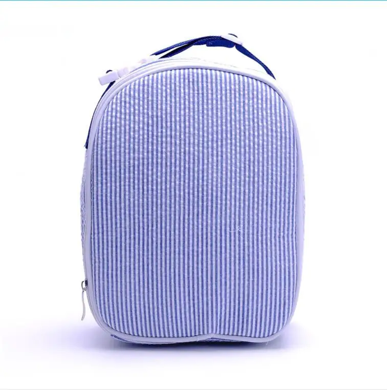 New Popular Seersucker Insulated School kids Bag Stripe Outdoor Picnic Ice Bag Monogram Lunch Box DMA09344