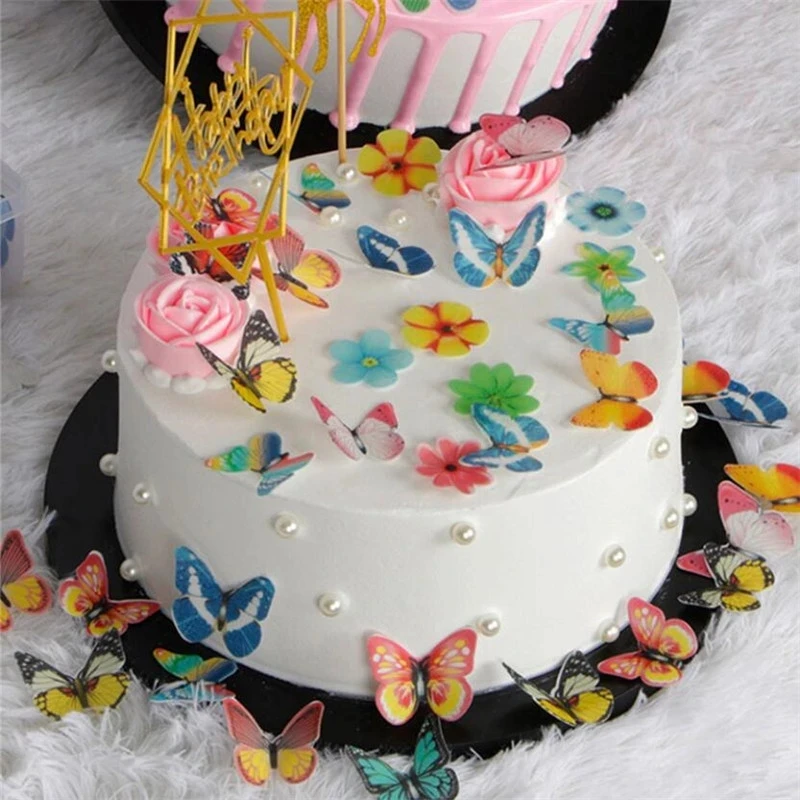 
300pcs/box Mixed Butterfly flowers Edible Glutinous Wafer Rice Paper Cake Cupcake Toppers Cake Decoration Birthday Wedding 
