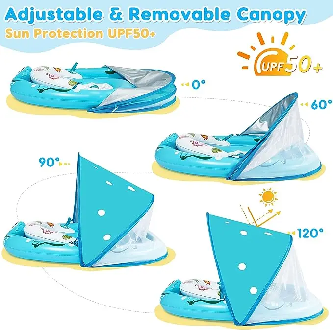 Baby pool float with removable sun umbrella canopy for the 6-12-24 months infants durable infant swimming ring adjustable seat U