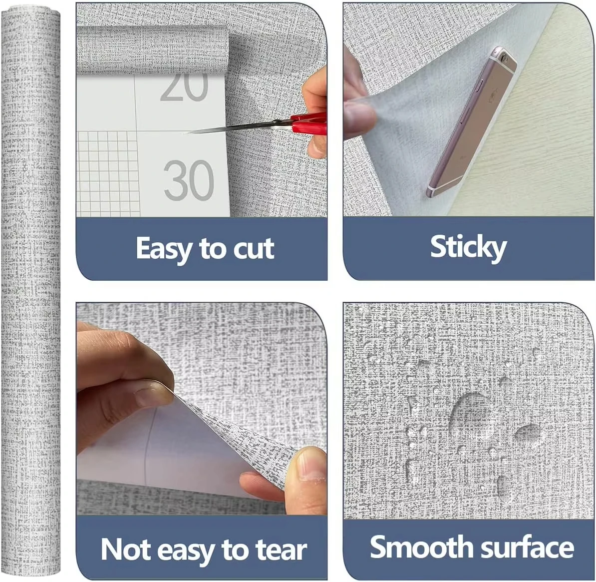High Quality Peel and Stick Removable 3D Vinyl Self Adhesive Linen Textured Fabric Wallpaper For Wall decor