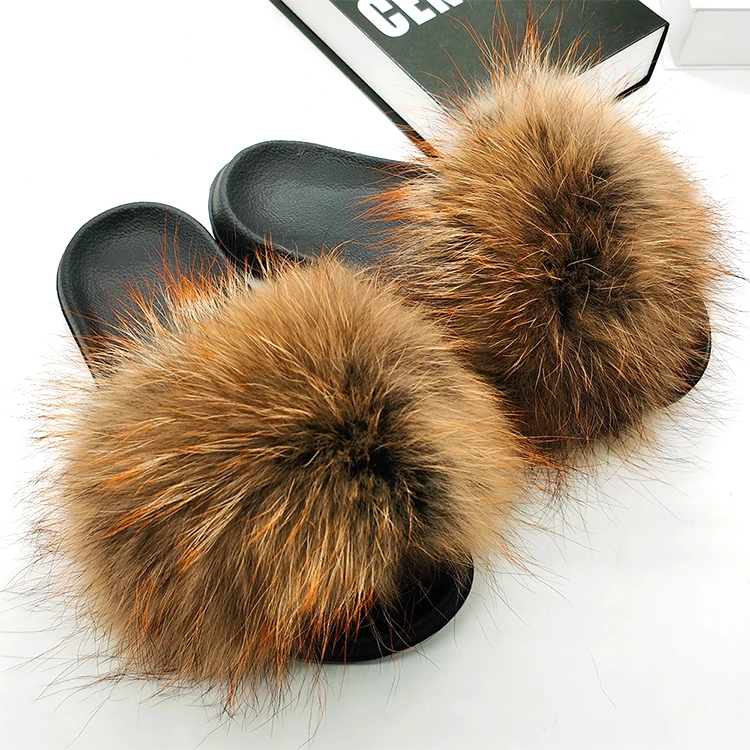 
new model indoor home outdoor slippers winter racoon fur slippers 