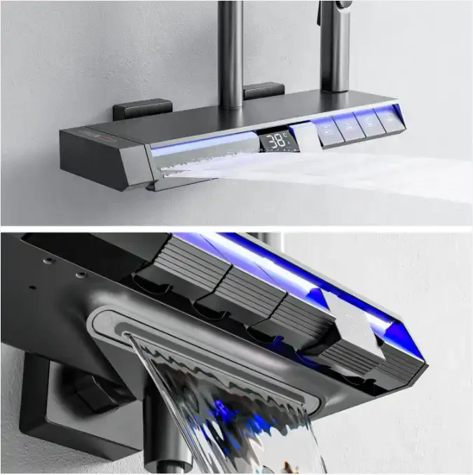 2024 new design bathroom white piano key thermostat shower head faucet luxury piano key hot cold shower set