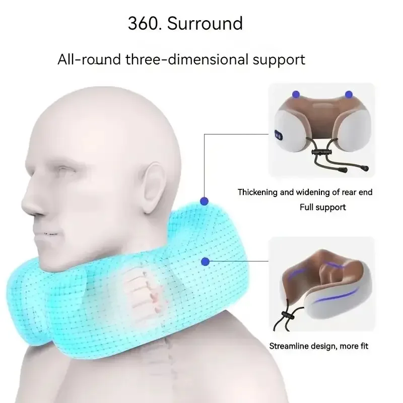 Travel Pillow with Heat Vibration Massage Cordless Airplane Neck Pillow for Sleeping with Headrest Support