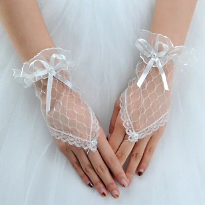 Bridal Wedding Gloves Wedding Dress accessories White Short Lace Drill Ceremony Gloves