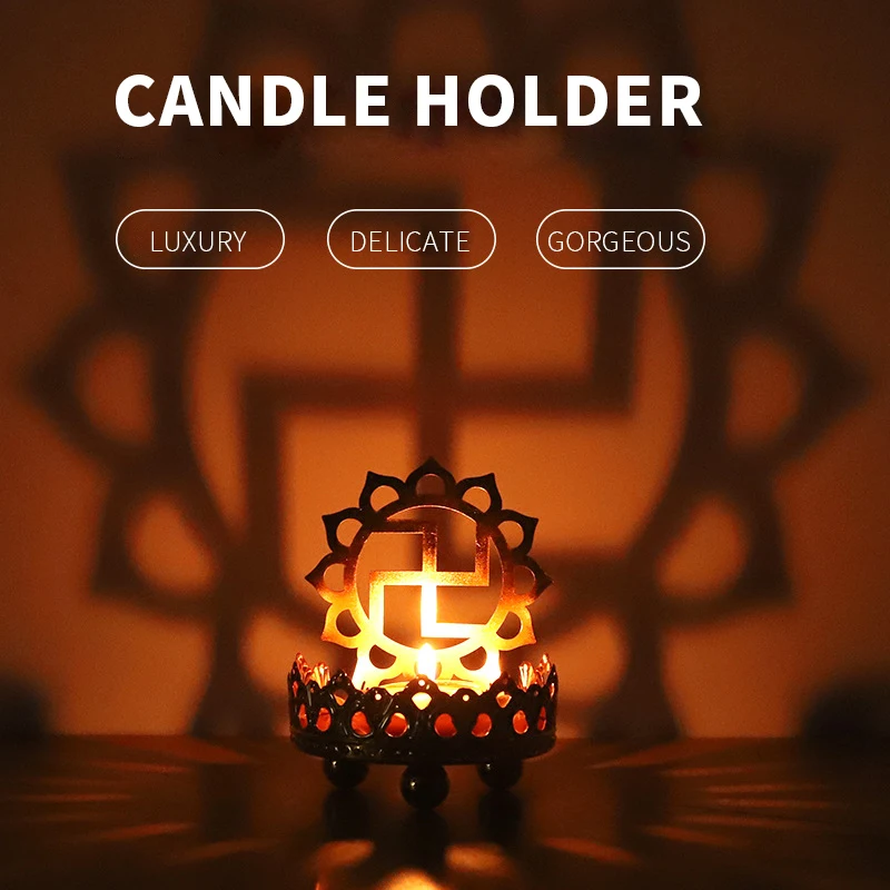 Creative Buddhist oil lamp holder  light and shadow art Household metal gold candle holder for make offerings to Buddha