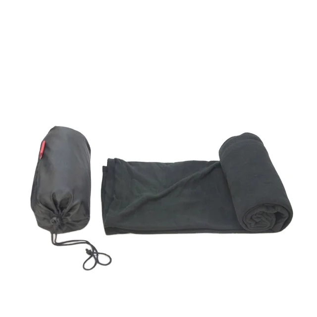 Customized logo Roll Up Polar Fleece Travel Blanket For Airline with storage pouch