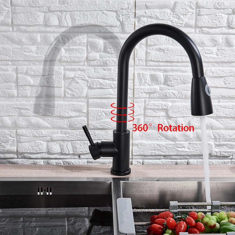 Matte Black Brass Kitchen Faucet Golden Mixer Tap Pull Out Deck Mounted Bathroom Sink Faucet Hot Cold Water Mixers Stream Spray