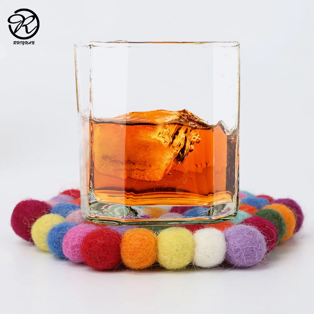 New Zealand Wool Felt Ball Round Coaster Handmade All Shape Felt Ball Coaster For Cup