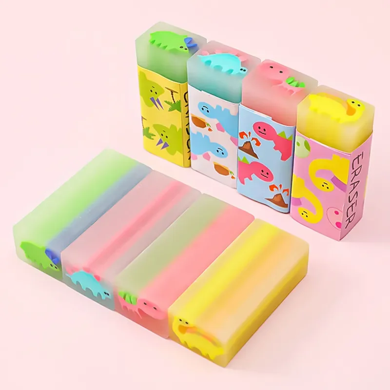 Wholesale Rubber kindergarten Cartoon Small Dinosaur Translucent Sandwich Eraser Primary School Students Pencil Eraser
