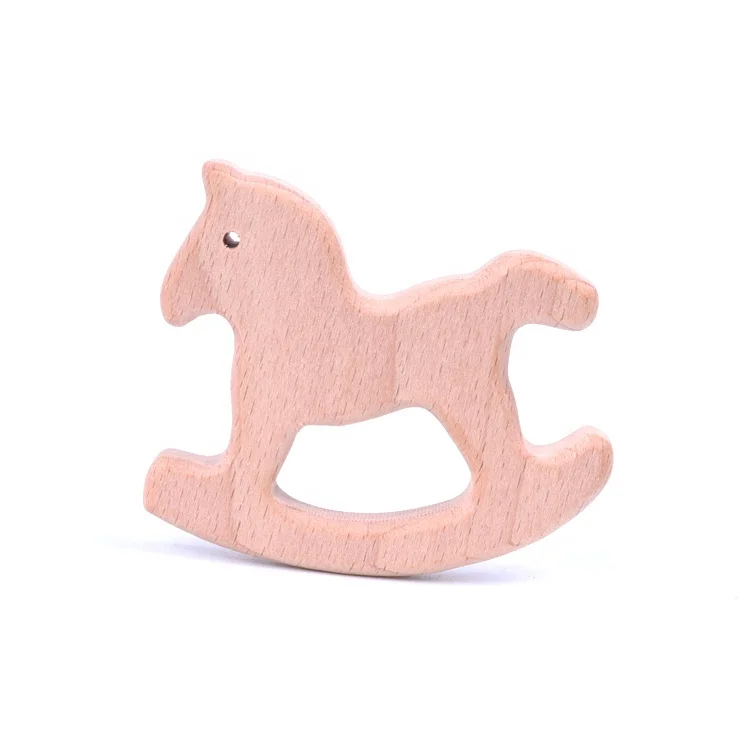 Wholesale 60x68 mm Wooden Beech Wood Teethers Organic Rocking Horse Shaped Teether Toys