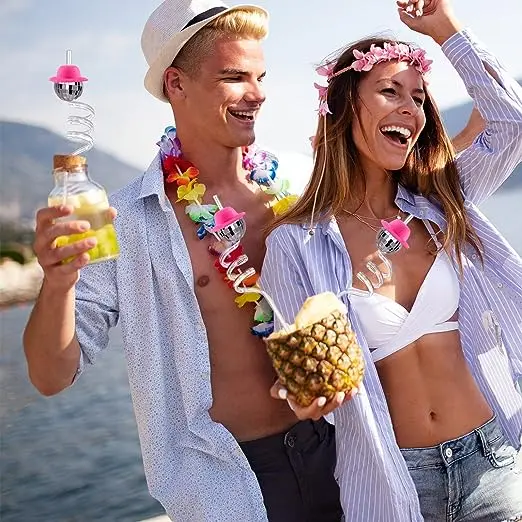 Mini Disco Mirror ball straws with pink cowboy cowgirl hat bar party decorations silver 12 pieces cowboy disco straw