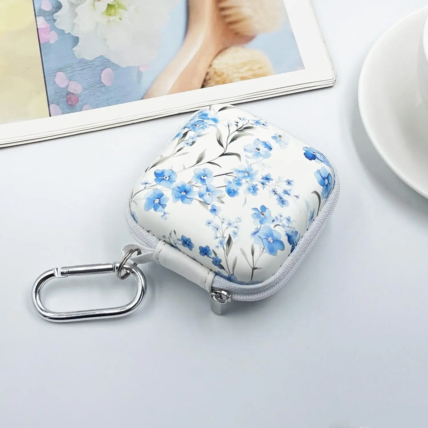 ODM OEM Custom Colorful Printing Flowers Pattern Eva Small Zipper Pouch Storage Headphone Airpods Case
