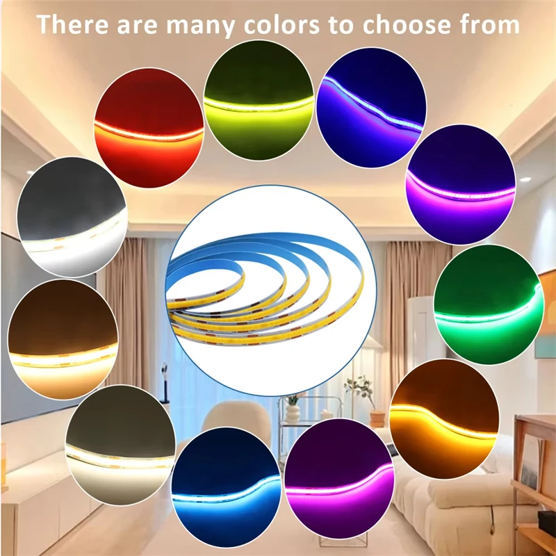 High Quality flexible cob led strip 24v High Density 8MM 12v 320LED Red orange golden green blue purple pink ice blue