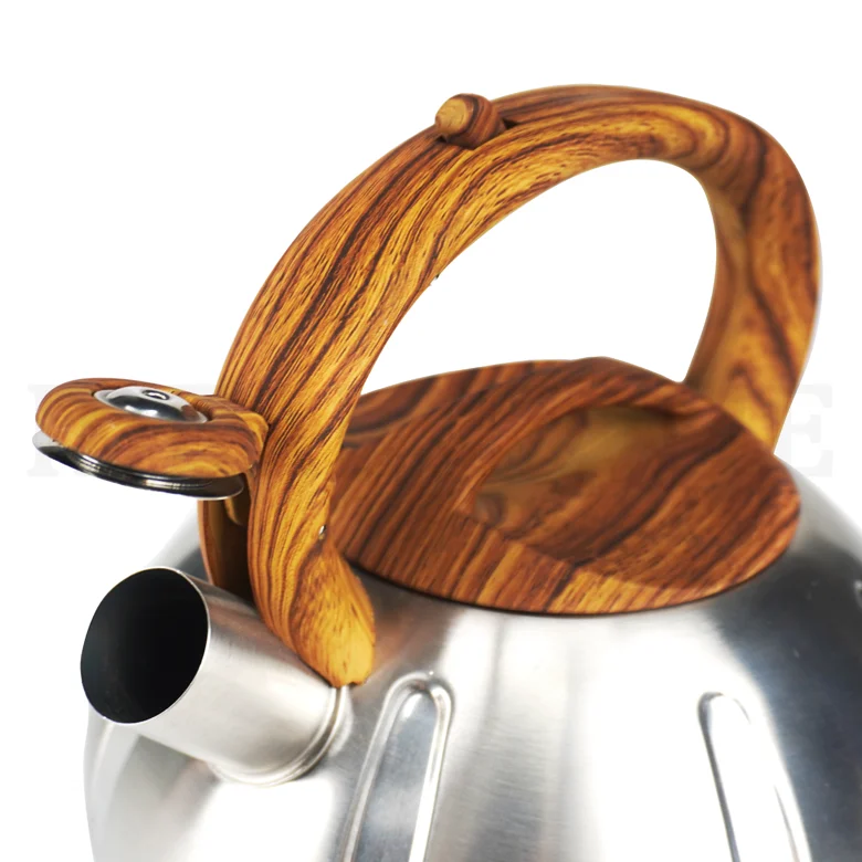 2.8L Stainless Steel Whistling Tea Kettle Coffee Teapot with Wooden Handle for Gas Stoves, Induction Cookers