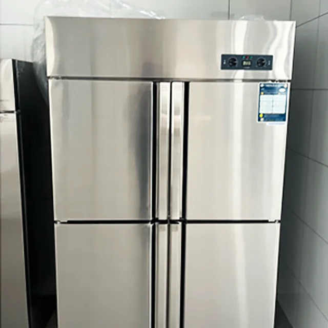 4 Door Kitchen Freezer Stainless Steel Vertical Fridge Used Side By Side Refrigerator 1000L Commercial Refrigeration Showcase