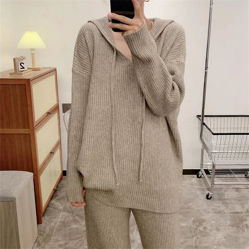 Casual hoodie suit polyester cashmere fleece sweater and pant set girs custom plus size 2 piece set women 2024