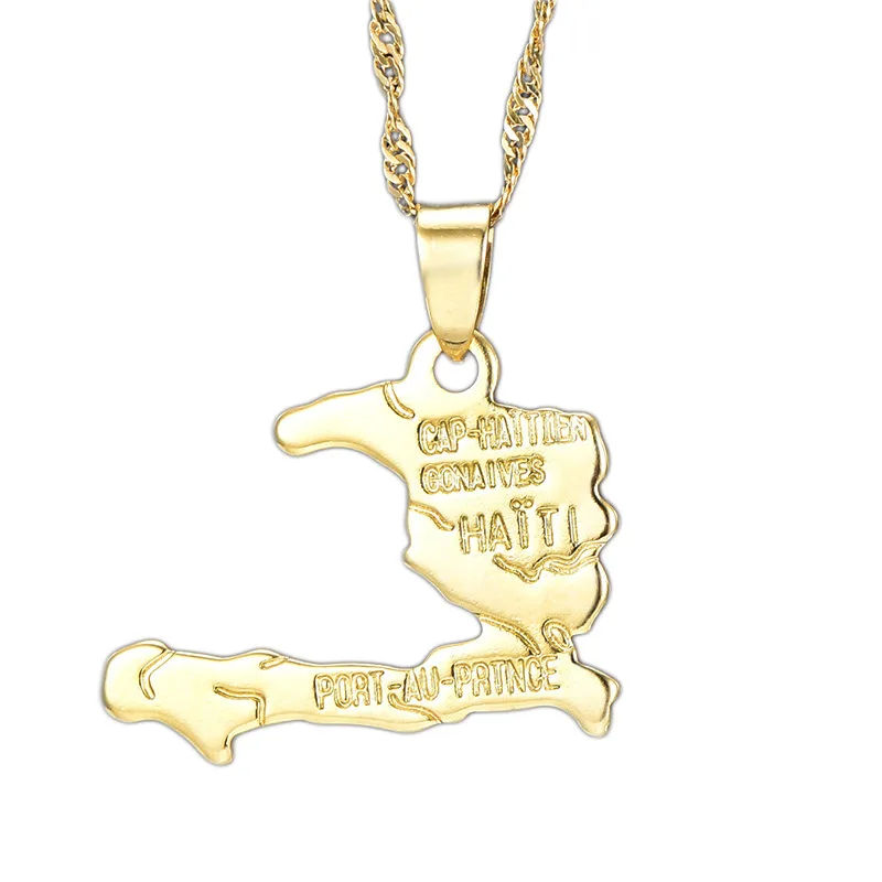 Hot Sale Africa Map Gold Necklace 18k Gold Plated Haiti Map Pendant Necklace for Men Women Wholesale
