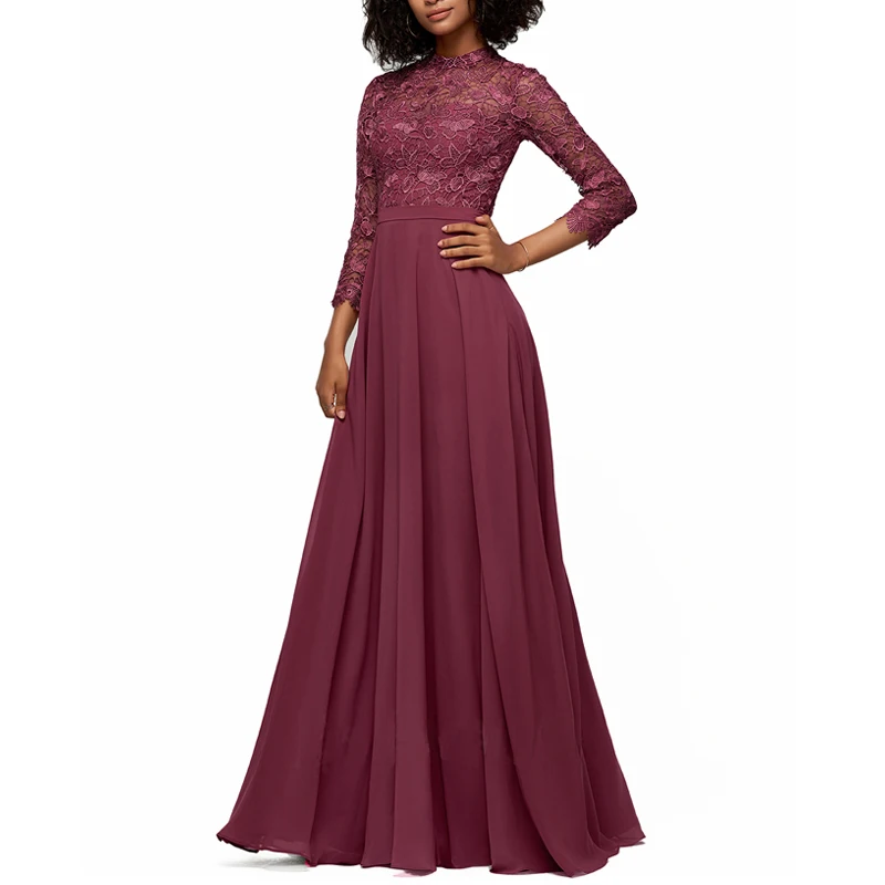 customized high quality lace dress A-Line Floor-Length Chiffon Evening long dresses women