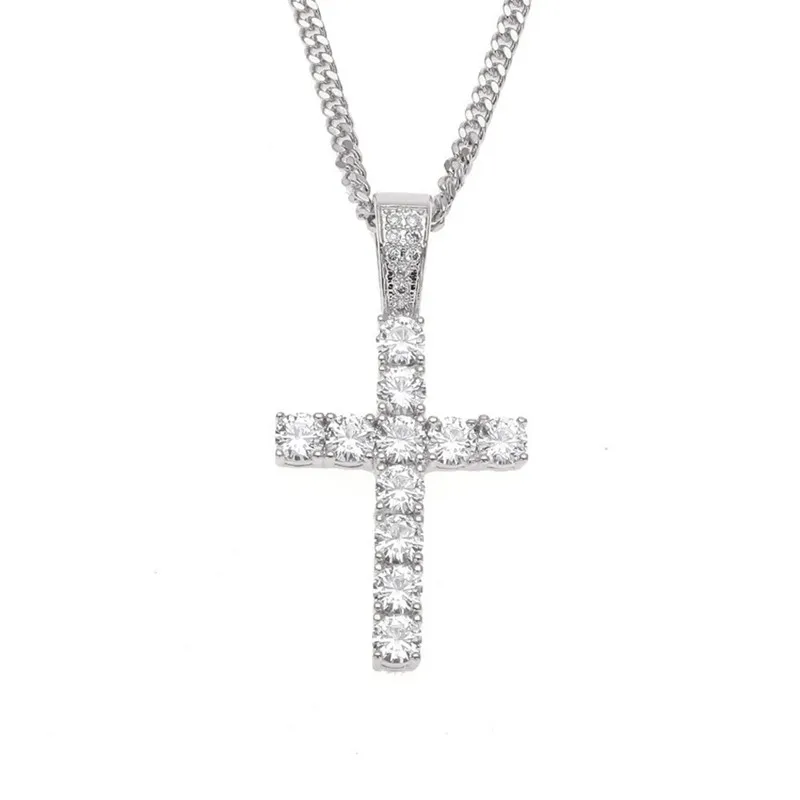 2020 Trendy Hip hop rap cross white diamond paved gold silver cross necklace