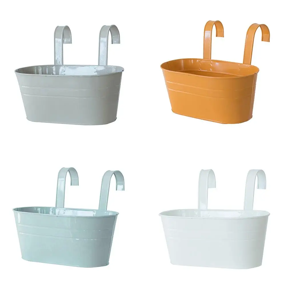 
Garden Oval Iron Flower Pot With Detachable Double Hook Hanging Planter Garden Pots Bonsai Pots For Balcony Window Railing 