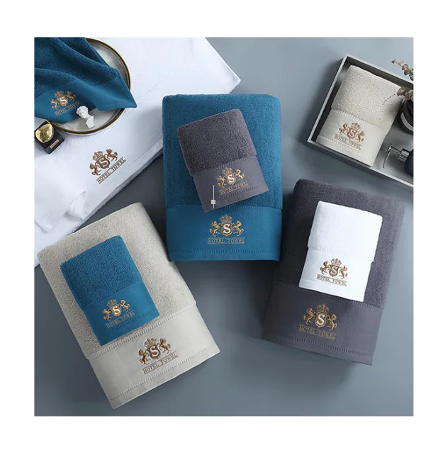 Factory Direct Sale Luxury thick cotton 600gsm Striped Pattern jacquard microfiber Bath Towel Set with OEM Logo  Hotel  towel