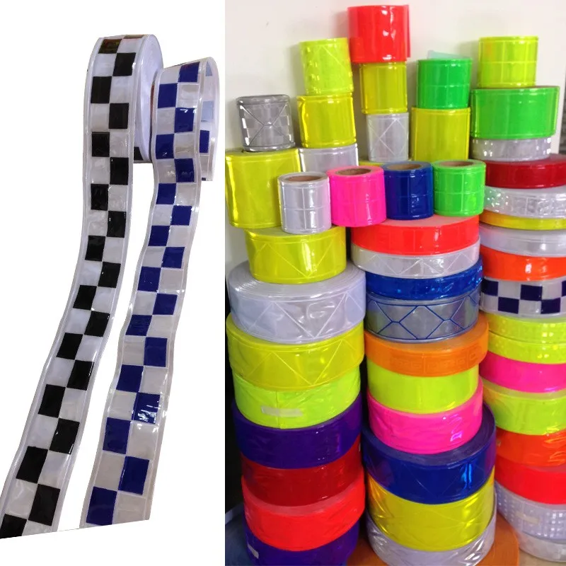 5cm hi viz fluorescent yellow prismatic sewn on reflective pvc strip tape for construction traffic safety vest working clothing