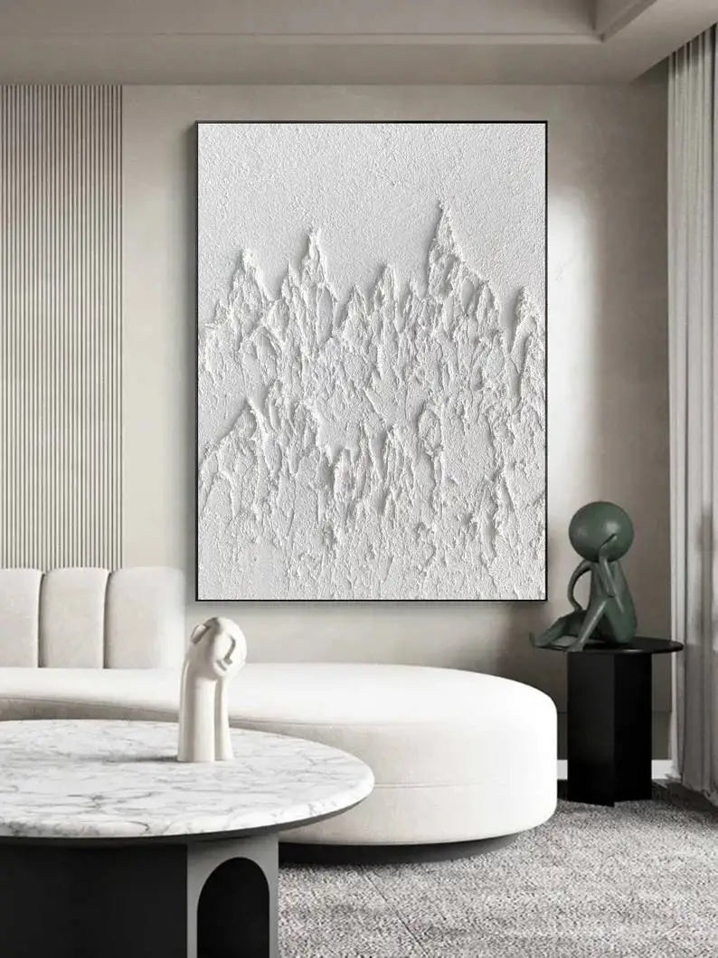 Hot Sale Hand Painted Modern Abstract Painting Minimalist Neutral White Clay Textured Plaster Wall Art