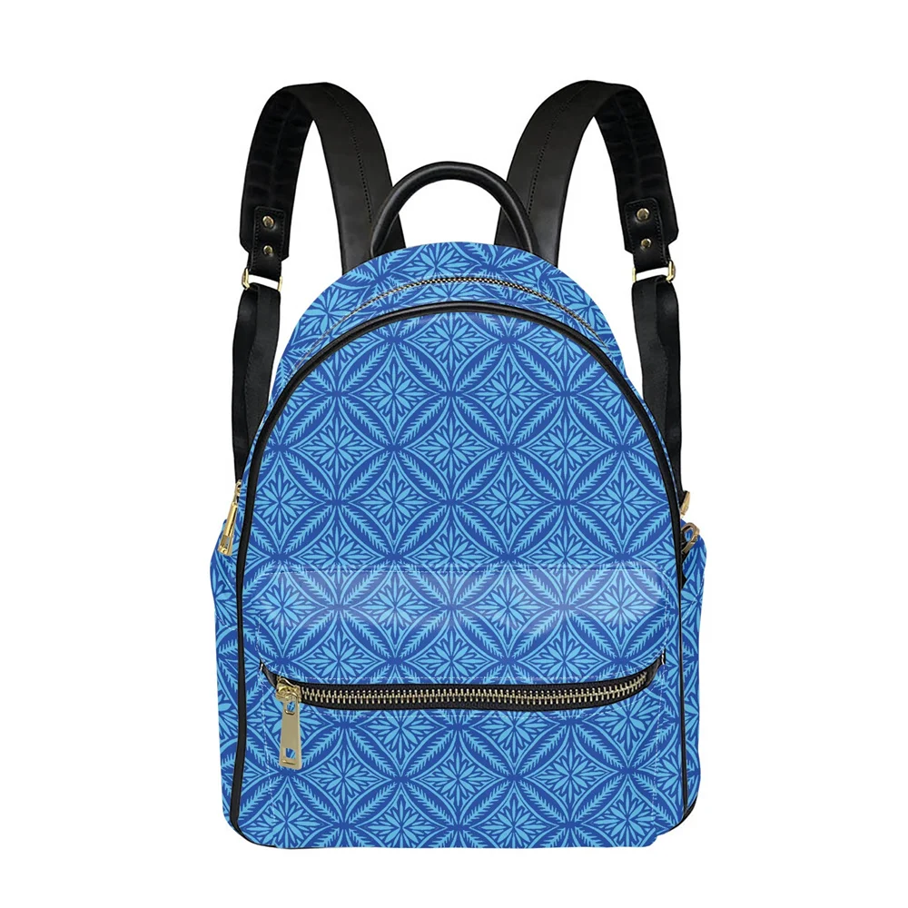 wholesale Custom Women Leather Shoulders Backpack Luxury Fashion Polynesian Tribal Classical Tattoos Print Casual Blue Backpack