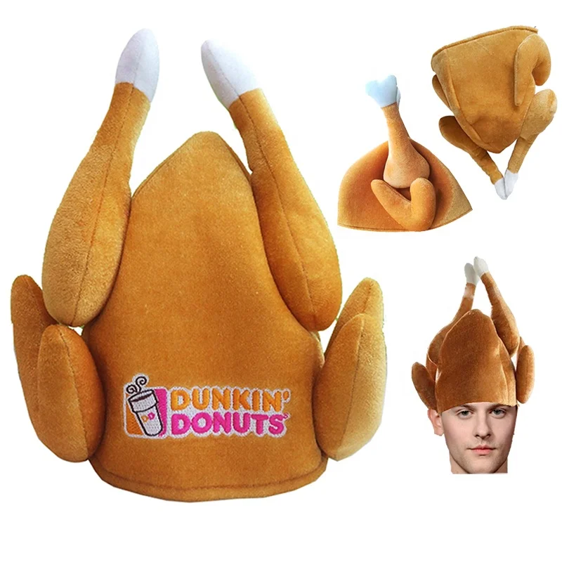 Wholesale Novelty Plush Thanksgiving Day Party Roasted Turkey Trim Cap Hat