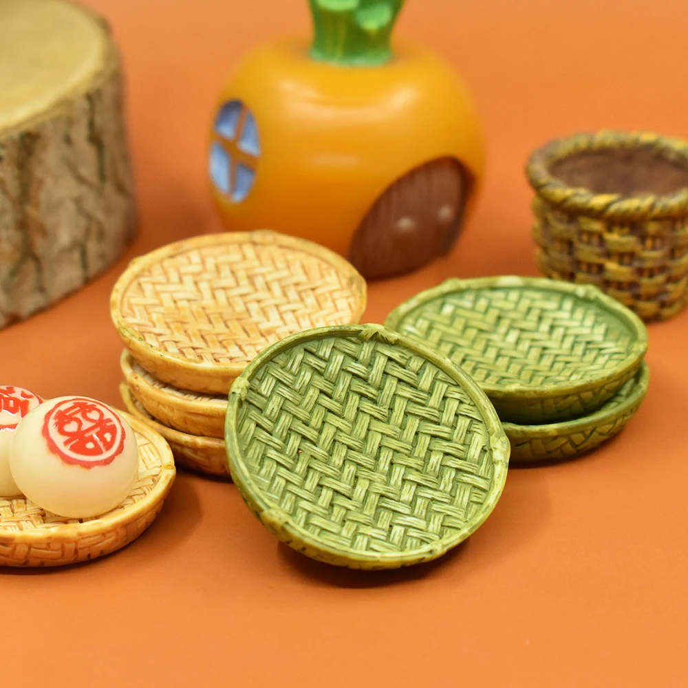 Simulated Bamboo Plate Frame Resin Flatback Cabochon Miniature Bread Basket for DIY Food Play Refrigerator Accessories