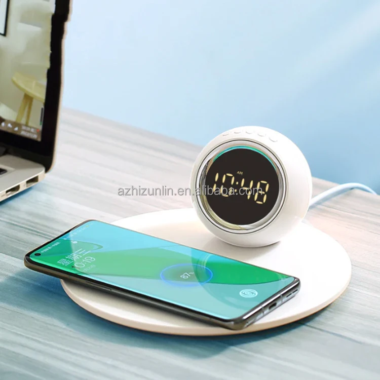 Новый Креативный светодиодный Bluetooth динамик сигнализация 3 в 1 Беспроводные часы 15 Вт Беспроводная зарядка с ночным светом