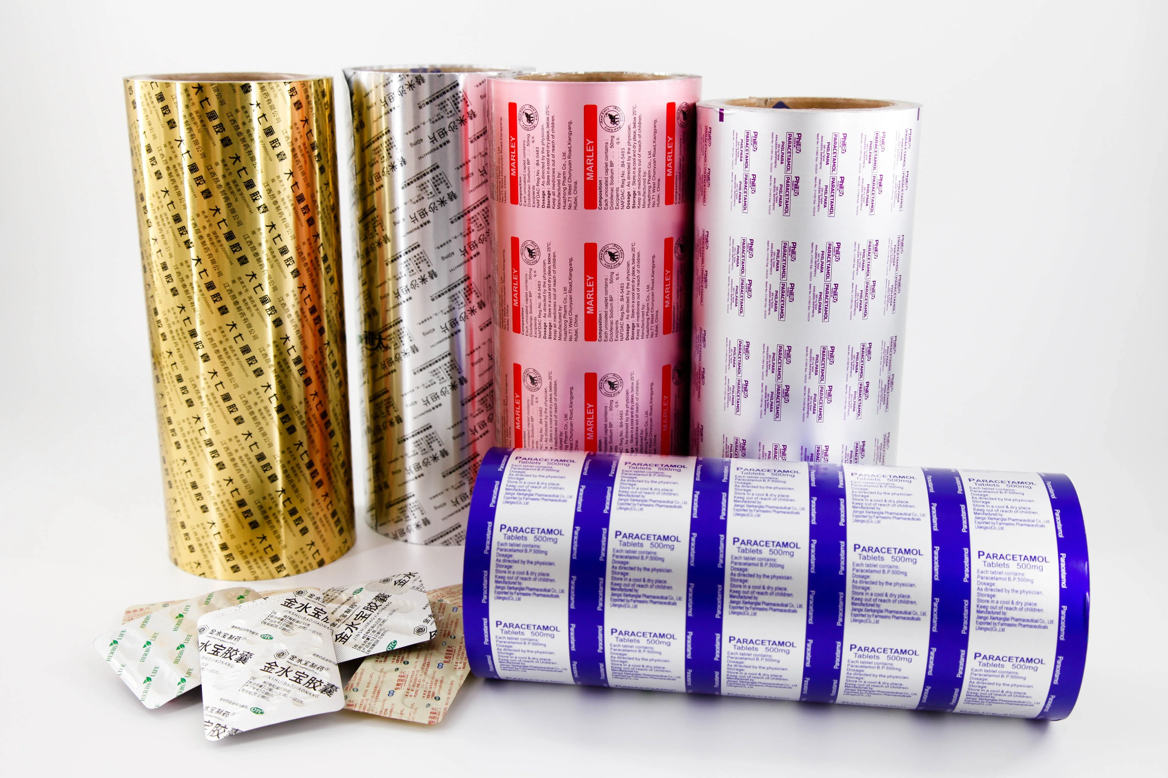 Pharmaceutical hot printing foil used to pack medicine tablets capsules and pills into the blisters