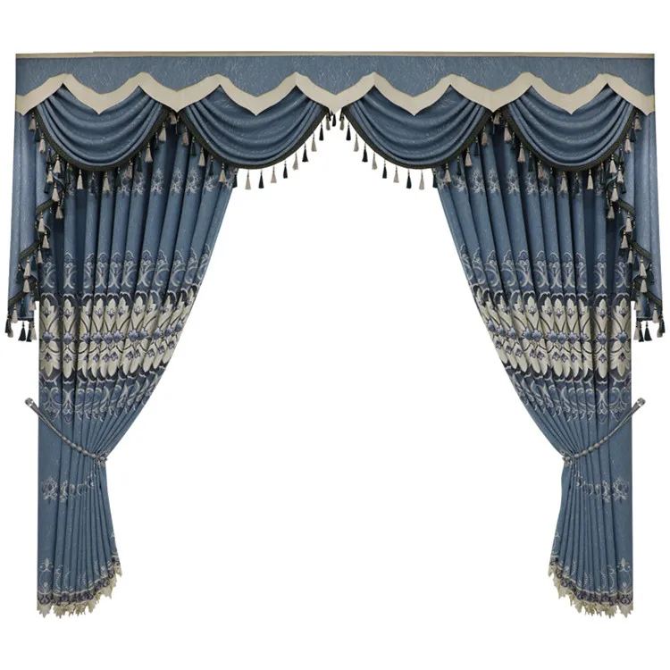 Embroidered Fabric Turkish Style Curtain Lace Curtains Luxury Living Room Woven Grommet China Suppliers Royal Home in Gray Color