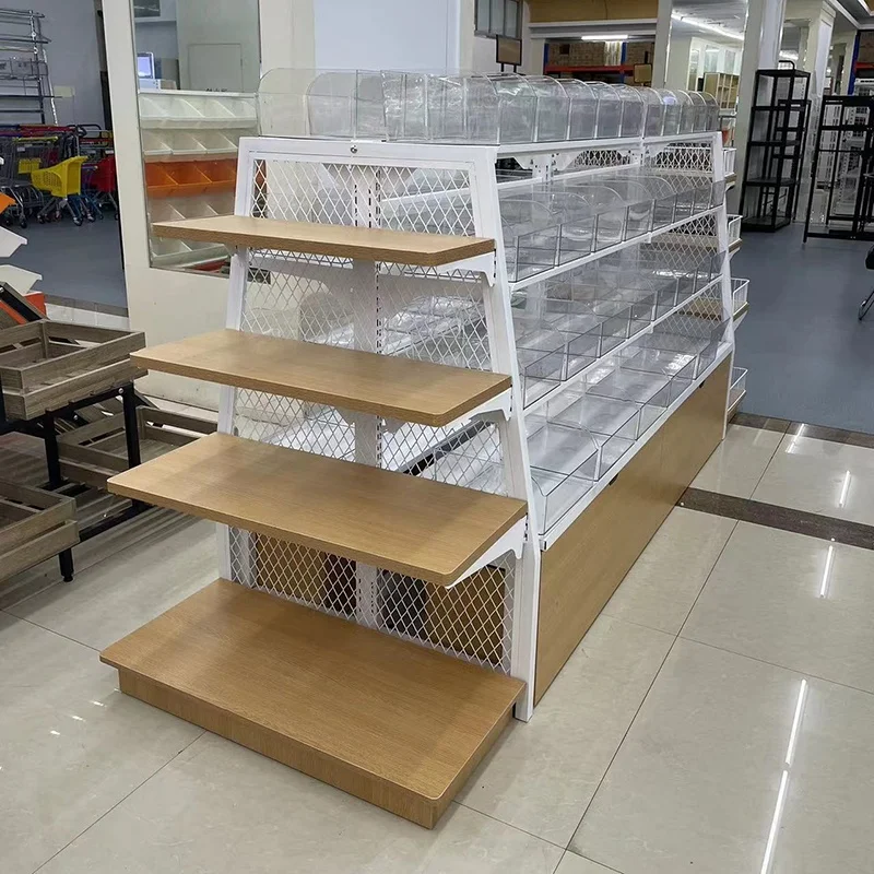 Cheap Custom Store retail shelving Wholesale Supermarket 4 Layer Shelf Grocery Store Shop Display Racks for Snacks store