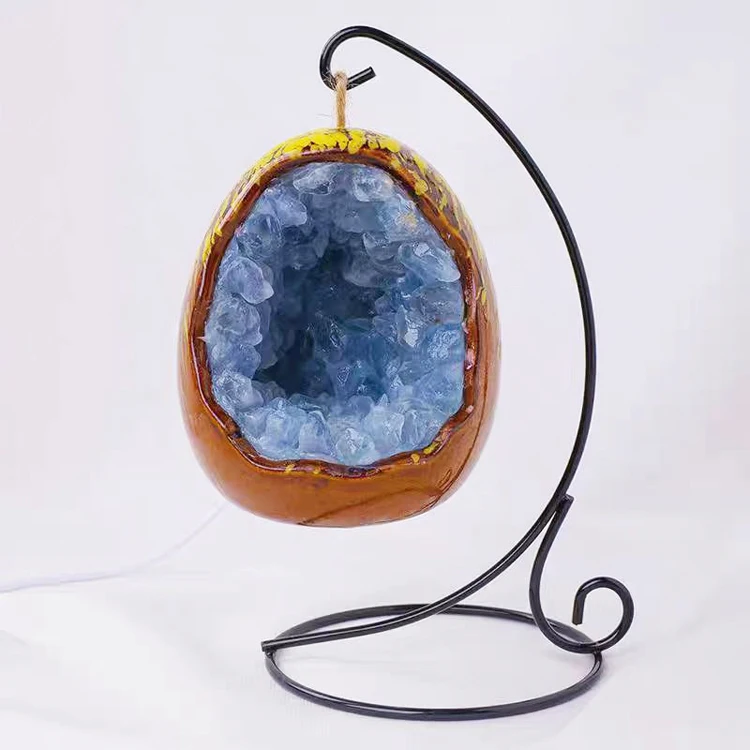 DIY Natural Crystal Handicrafts Amethyst Tooth Flower Dinosaur Egg Lamp for Home Decoration