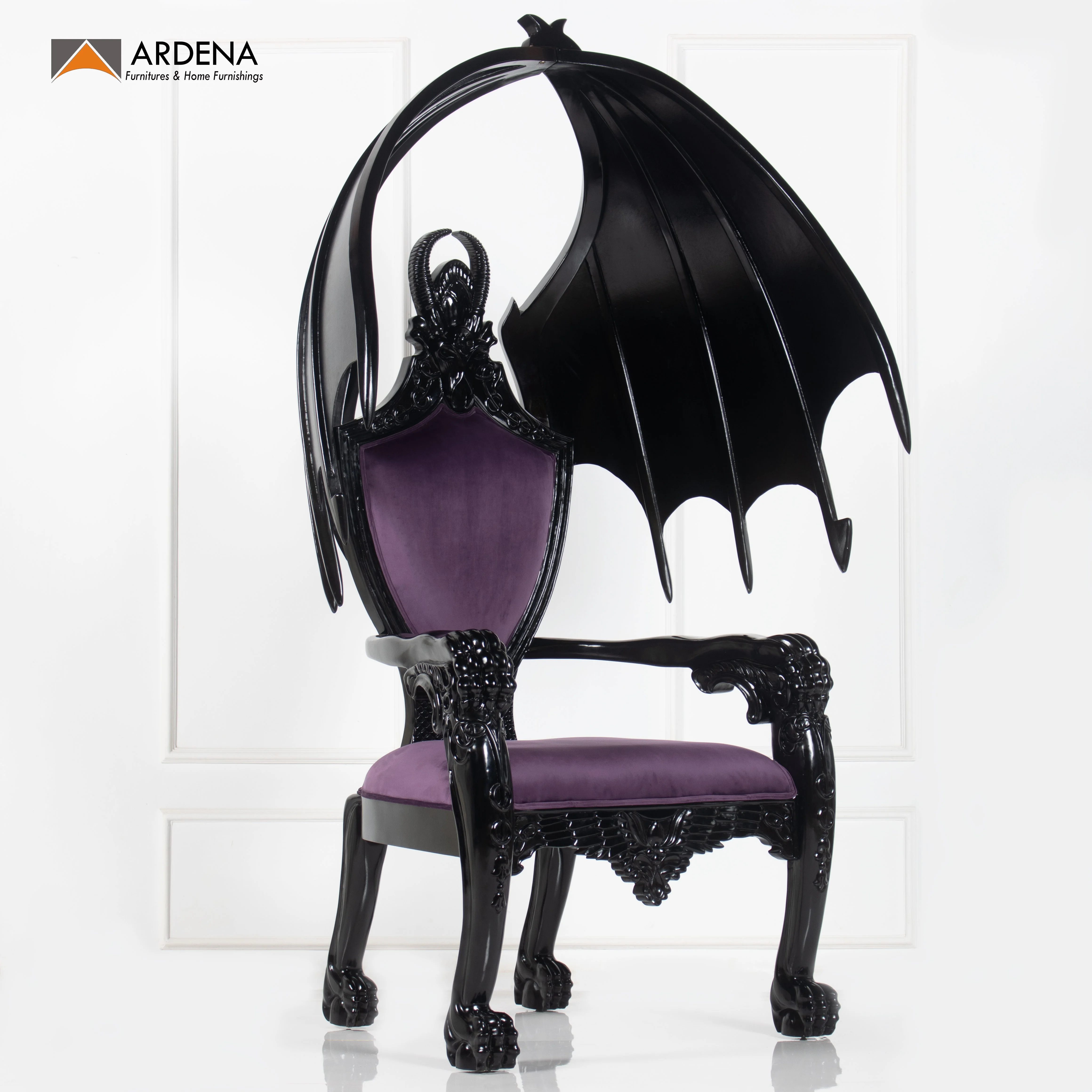 Black Glossy Cerbera  Royal Gothic Throne Chair - Wedding Dome Chair