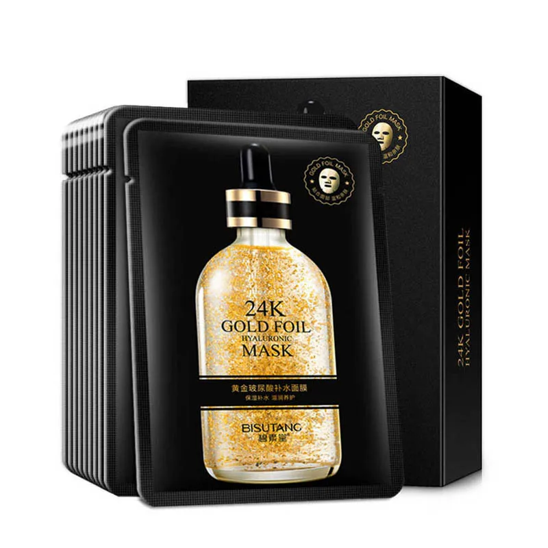 OEM Face Skin Care Moisturizing Sheet Mask Private Label 24K Gold Foil Serum Collagen Facial Mask