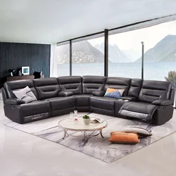 Full leather half leather u shape sofa 7 seater sectional couches manual recliner furnitures luxury