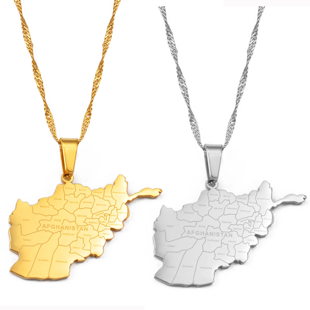 Afghanistan Map With Cities Name Pendant Necklaces for Women,Gold Color Afghan Maps Jewelry #211921