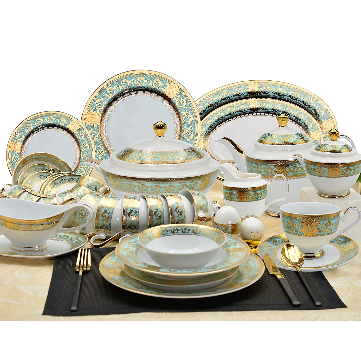 embossed gold ceramic with gold porcelain tableware luxury bone china dinner sets dinnerware
