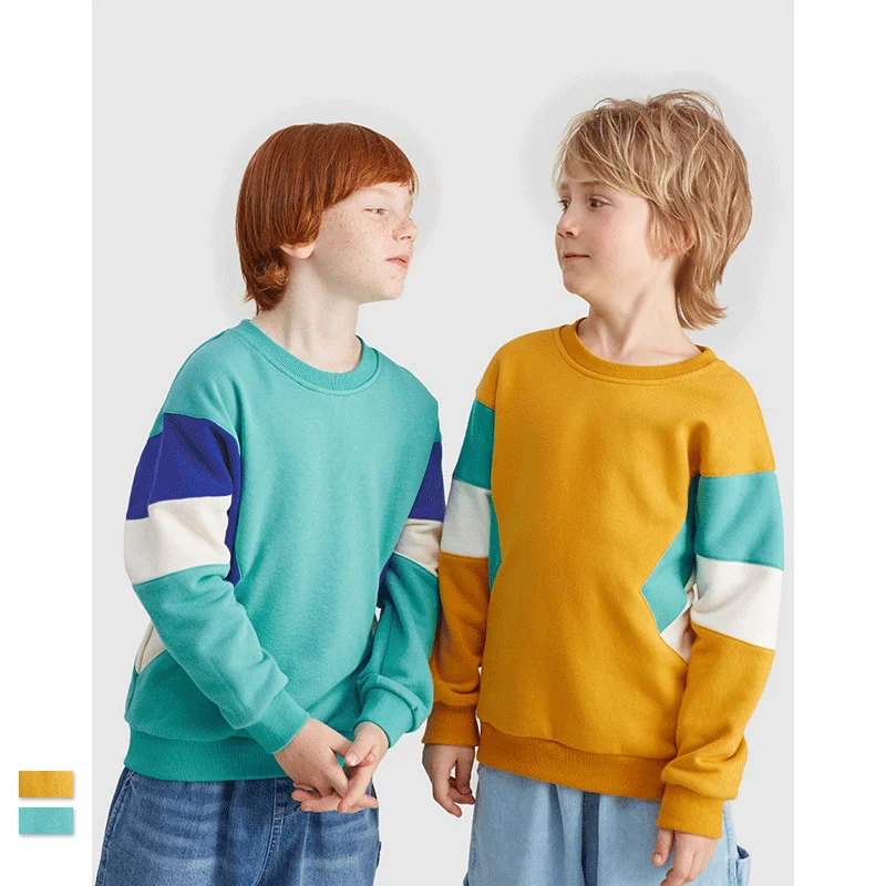 
High Quality Super Soft three color matching loose shoulder round neck boy Sweatshirt 