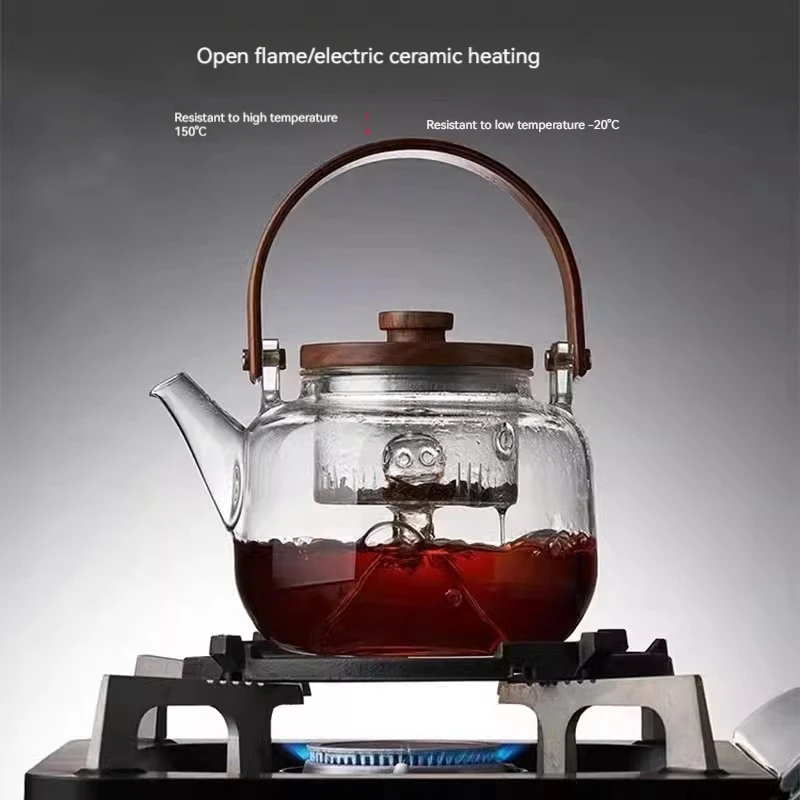 Transparent and Hammered Glass Teapot with Removable Infuser Stovetop Safe Tea Kettle Blooming