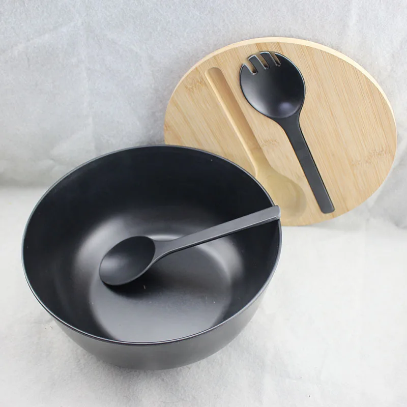 large round serving mixing painted color lacquer corn starch bamboo fiber rice soup fruit salad bowl bowls set with lid