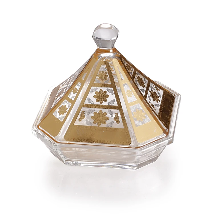 Arabic Style Tajine Thick Glass Jar for Storage Candy peanut Storage Jar With SS frame Glass Cork Lid