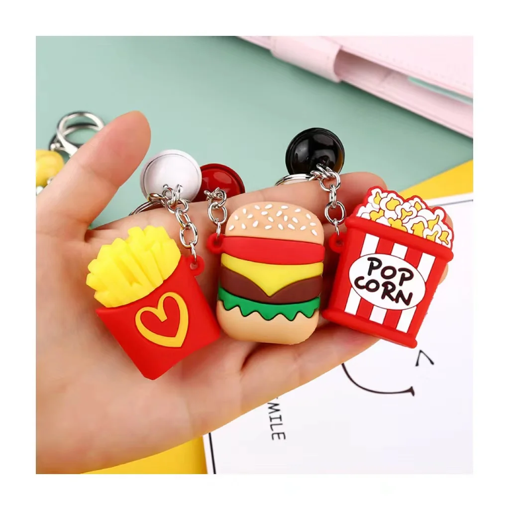Keychain Toys Creative Colorful Cartoon Small Gifts Car Key Accessories Pendant Avocado Durian Hamburger French Fries Keychain